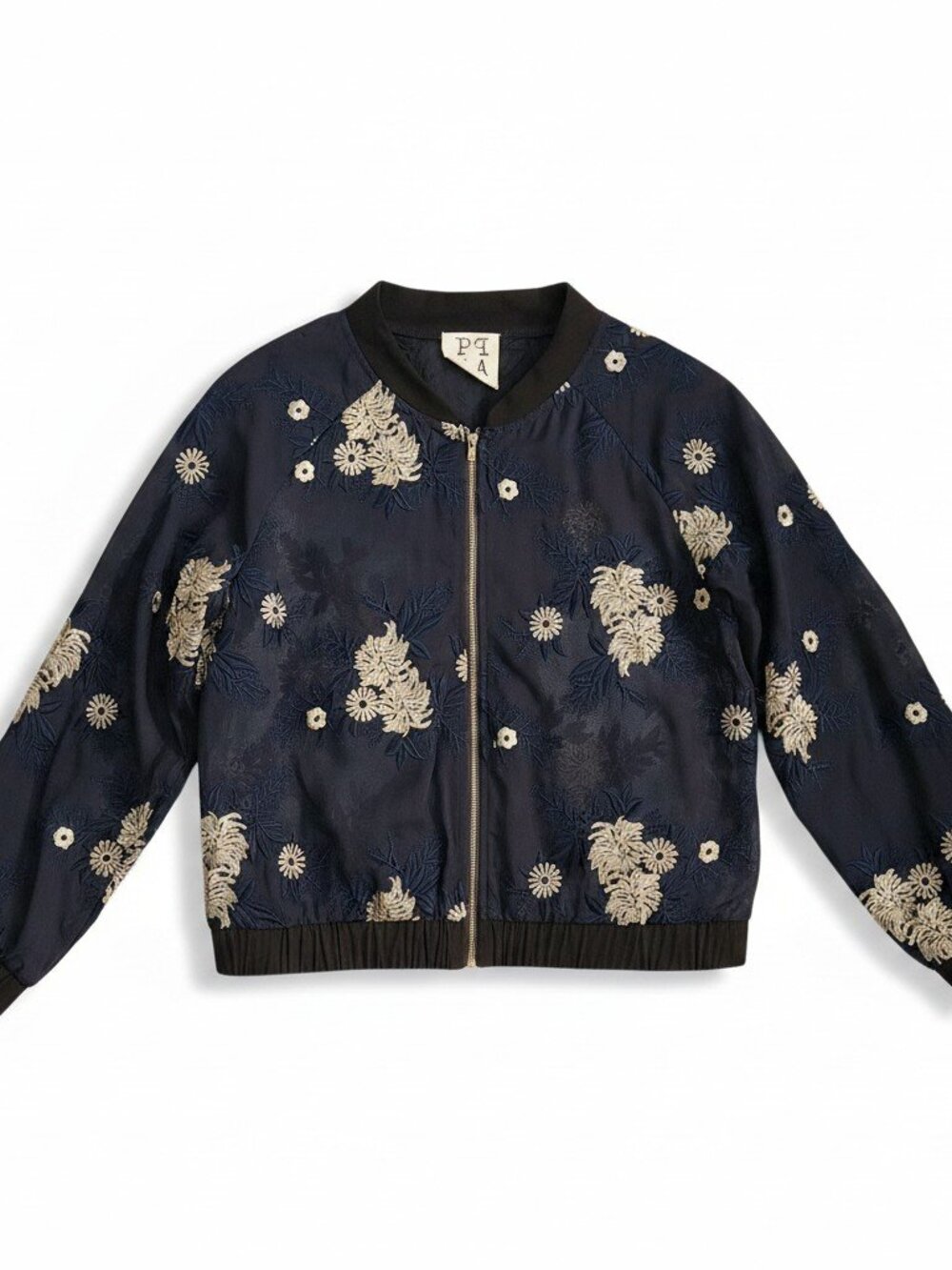 PPLA Starlit Woven Bomber Size Medium Mesh Navy Blue Embellished Zip Jacket - Picture 1 of 12